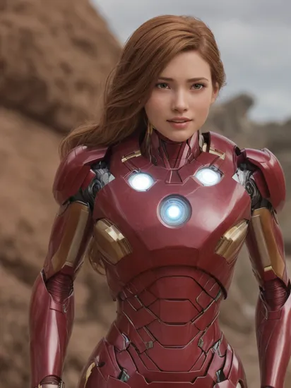 3d animation, disney princess, Iron Man dress, skinny body, (highly detailed face:1.2), cinematic, film grain