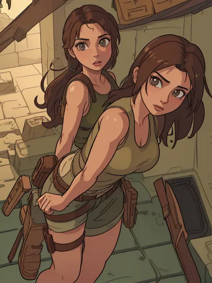 (masterpiece) (Rearviewspread) (perfect) (3d render) Lara croft tomb raider (looking at viewer) 