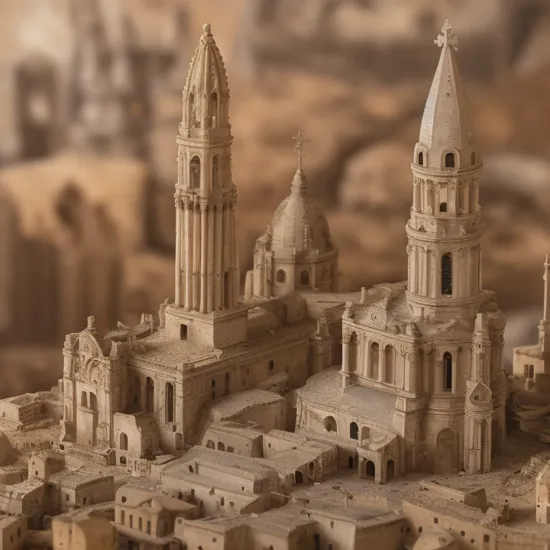 Cathedral of Matera with bell tower, extremely detailed, 8K, apocalyptic punk style, miniatures, macro photography in close-up