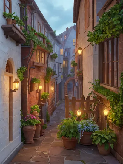 alley, Diagon Alley, harry potter lanscape, magic, flower, balcony, garden, window,, (((high quality))), highly_detailed, (masterpiece:1.2),(best quality:1.2),(Low saturation:1.2),(Light colors:1.2), cyan and yellow theme, sunlight, masterpiece,ultra realistic,32k,extremely detailed CG unity 8k wallpaper, best quality,  , masterpiece,ultra realistic,32k,extremely detailed CG unity 8k wallpaper, best quality