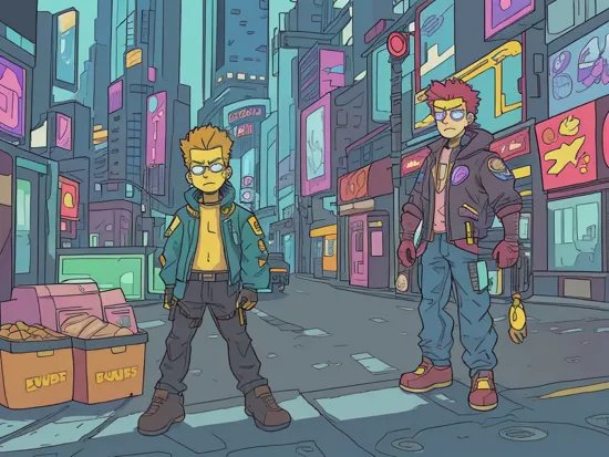 bart simpson as cyberpunk character in a future cyberpunk world, detailed photo, wide angle shot, realistic, 8k uhd, high quality