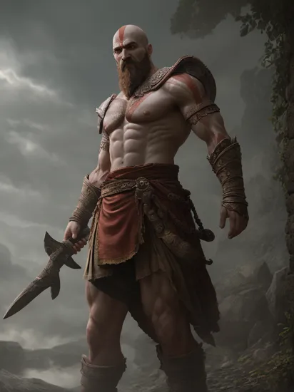 cinematic photo of man as Kratos god of war, rim light
