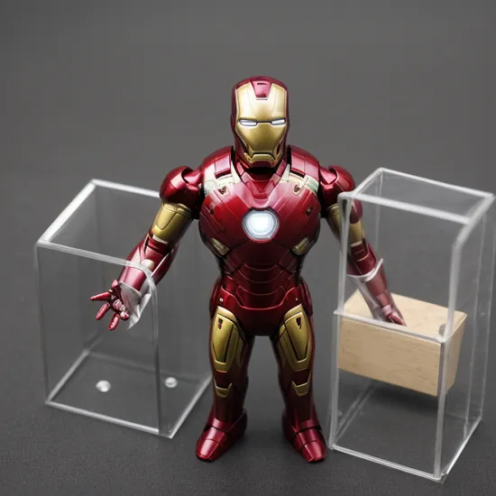((Iron Man)), ((glass Box)), ((Miniature))