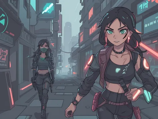 ((lara croft, tomb raider)), young, (((cyborg))), (((cyberpunk futuristic))),  (cinematic digital photo portrait), (Fujifilm XT3 Viltrox), happy [smile], (tokyo cyberpunk night buildings), (rain), (wet asphalt), light reflections, raytracing, night, ((rgb neon lights)), (holograms, screens), (kanji neon signals), (ultradetailed), (bike), futuristic vehicles, (cyborg luminous rgb neon body lights), (cyberpunk futuristic cyborg rgb neon clothes), (croptop armor), neon necklace earrings, (laser neon weapons), sharp focus, hdr, hight contrast, dramatic lights, backlight, vibrant colors, colorful, synthwave, shadows, lens flare, (pretty), (beautiful), (feminine), sweet, attractive, sexy, loving, lovely, chic, in love, gorgeous, charming, (adorable), cute