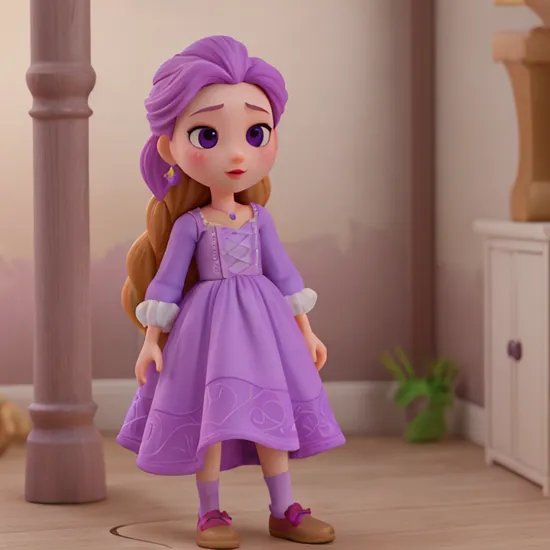 3d render of funko pop baby Rapunzel, Disney, Short, light purple dress, 3D Render, High Quality, 4k, (RFKTR_plastic)