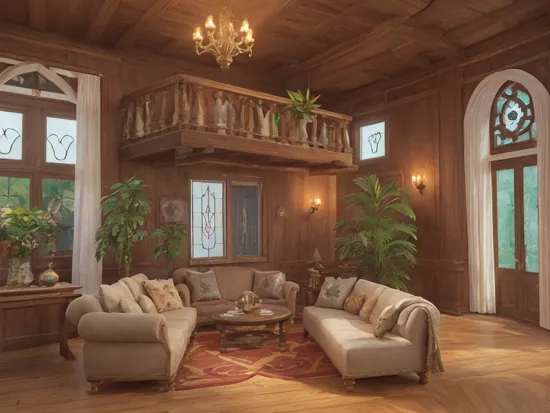 (Professional 3D rendering:1.3) of (Ultra detailed:1.3) magicalinterior style, living room, livingroom, plant, candle, window, scenery, couch, table, candlestand, cup, potted plant, teapot, sleeping, chair, stained glass, house interior, indoors, cottage interior, treehouse interior, dark, gothic, Goth, luxury, fantasy, magic, Harry Potter, Slytherin, perfect composition, award-winning,,CGSociety,ArtStation