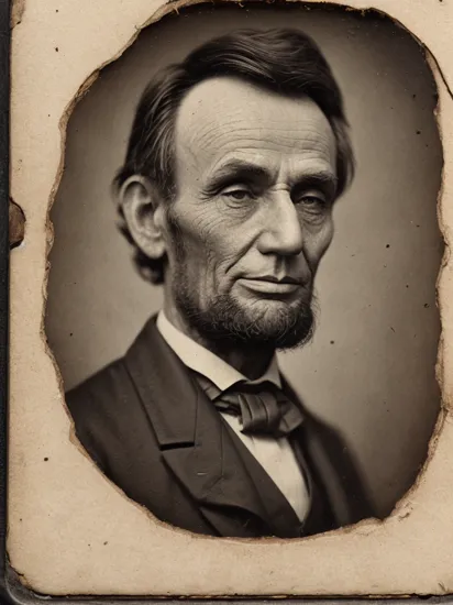 tintype photograph of Abraham Lincoln, (old scratched photo:1.2), Kodak portra 400, F/8, Relieving, 80mm
