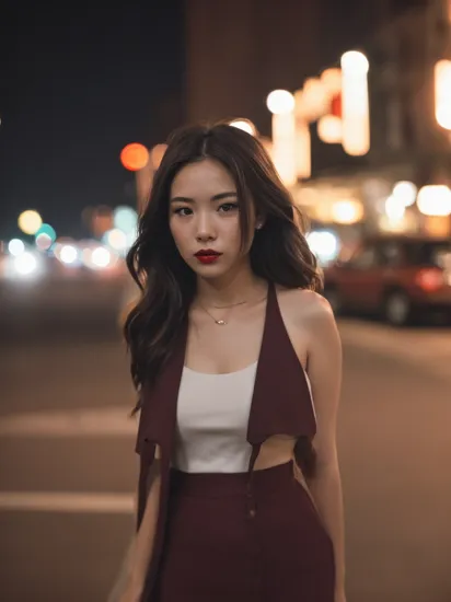 Street Photography,Leica M50 F/1.8,photo of a pretty woman in the movie,night view,heavy breathing,dark red lips,subtle shadows,cinematic light,muted colors,a lot of details, atmospheric perspective, wind,[0BasicHuang:0.009]