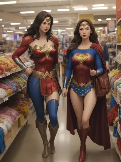 Photo of Wonder Woman and Supergirl shopping for second hand cloth at goodwill store,  Canon 5d mark 4,  kodak ektar,  art by Masamune Shirow,  art by J.C. Leyendecker
Negative prompt: Gaussian noise,  worst quality,  bad photo,  deformed,  disfigured,  low contrast,  ugly,  blurry,  rough draft,  boring,  plain,  simple
Steps: 60, Sampler: DPM++ 2M SDE Karras, CFG scale: 5.0, Seed: 3858584845, Size: 832x1216, Model: zavychromaxl_v21