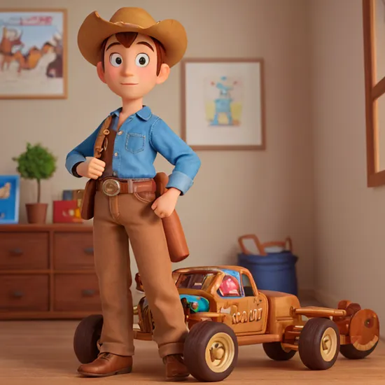 Woody1024, a cowboy toy in a kid bedroom, detailed eyes, highly detailed, photography, ultra sharp, film, bokeh, professional, 4k   
