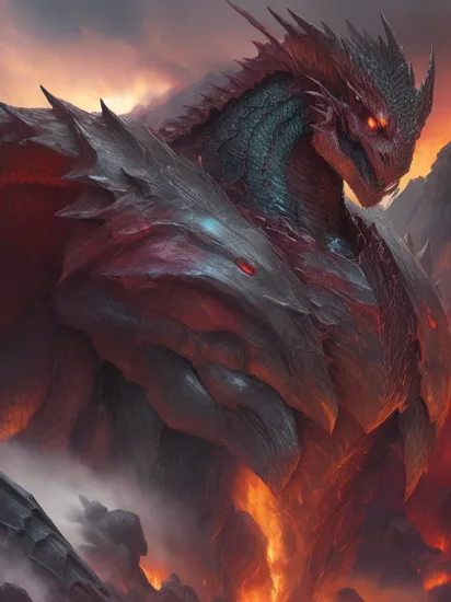 dreamlikeart portrait of hulking dragon humanoid iridescent scaly dragon humanoid, plate armor, breathing fire, fantasy background, detailed background, hell realm, blood rain, bloody mouth , Style-Necromancy  <hypernet:MRoyale:1>