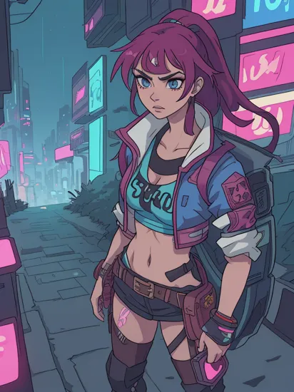 professional 3d model Pocahontas (reimagined in a cyberpunk universe), (cyberpunk style), (cyberpunk), (cyberpunk outfit), punk hair, (augmentation), (cybernetics), glowing neon lights, cinematic scene, hero view, action pose, beautiful 8k, detailed background, masterpiece, best quality, high quality, absurdres, vivid . octane render, highly detailed, volumetric, dramatic lighting