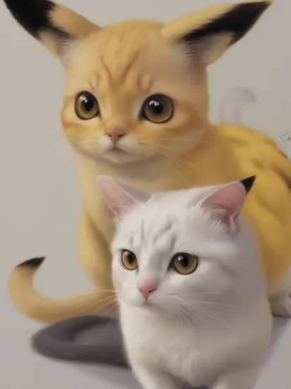 MSPaint portrait of pikachu, with a cat