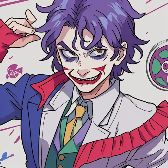 a digital illustration of The Joker, centered, detailed, 90s anime style, art by knSgmrTrnr