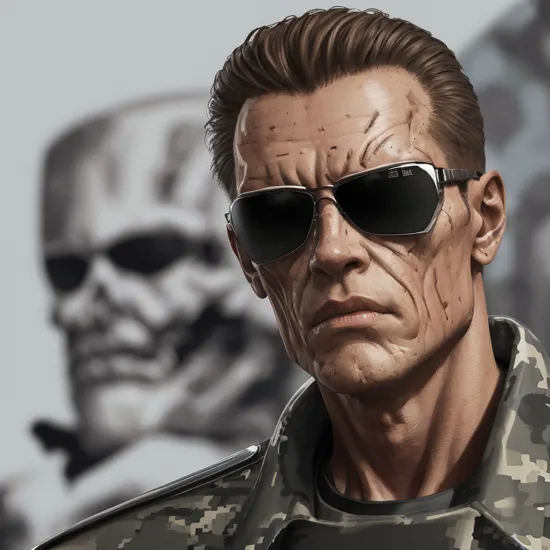 , ral-camo style, Terminator in Camo Paint, Robot, T-1000