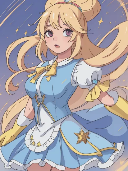 (kanamemadokaoutfit:1.2), cowboy shot, (samus aran:1) dressed in (puffy [blue|yellow] magical girl outfit:1.2), (long straight blonde hair), magical girl, (perfect face, beautiful face, symmetric face), (sparkles, sparkling hair, sparkling clothes, sparkles around face:1.1), (shiny glossy translucent clothing:1.1),
8k, RAW photo, photo-realistic, masterpiece, best quality, absurdres, incredibly absurdres, huge filesize, extremely detailed, High quality texture, physically-based rendering, Ray tracing,