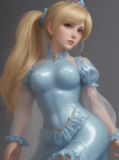 professional detailed (medium shot) photo, (samus aran) dressed in (latex (blue dress:1), (blonde ponytail), (jewelry, blue cocktail dress, princess crown, jewel brooch, long frilly sleeves), (perfect face, beautiful face, symmetric face), (shiny glossy translucent clothing, gleaming oily latex fabric :1.1)
ultra wide angle shot, 8k, RAW photo, photo-realistic, masterpiece, best quality, absurdres, incredibly absurdres, huge filesize, extremely detailed, High quality texture, physically-based rendering, Ray tracing,