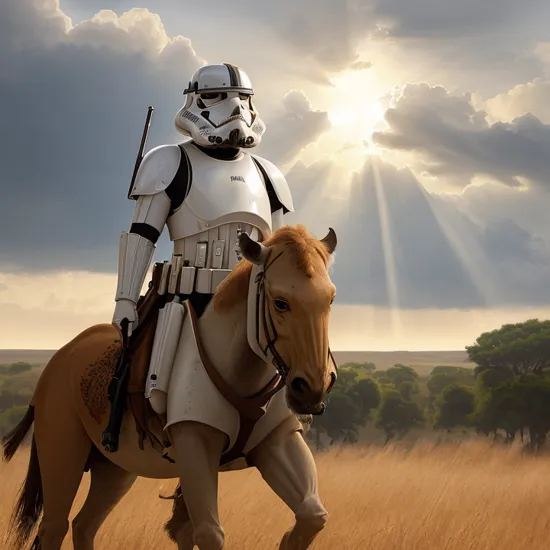 . (Photorealistic:1.2) portrait photograph of a Stormtrooper costume in the outfit of the legendary Indiana Jones with a (Quality:1.2) (Rembrandt lighting:1.3) in the scenic (Savanna:1.2) capturing the majesty of the (Exotic animals:1.1) with a (dramatic sky), (telephoto lens), and stunning background.