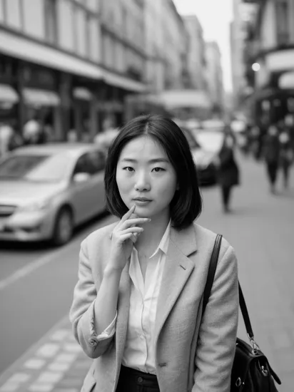 glamour photo of fuji_an, (in a street photography setting), shot at eye level, on a Fujifilm X-T4 with a 50mm lens, in the style of Alfred Stieglitz 