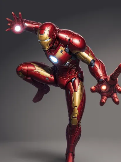 solo, masterpiece, best quality, medium shot of Iron Man, marvel, fighting stance, dynamic angle