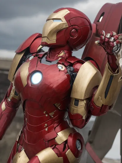 closeup, (hlh woman:1.0),  as Iron Man, , heavy armor 