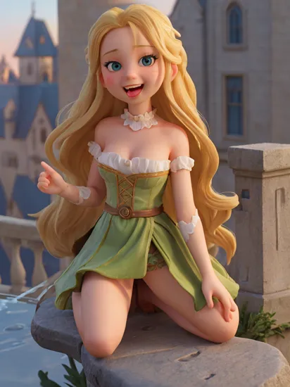 1girl, (RapunzelWaifu), dress, (very long blonde hair:1.2), (cute:1.2), (facial), cum on face, cum in mouth, pov, tongue out, open mouth, (kneeling on stone balcony), red curtains, stone railings, tower, landscape in window, small breasts, tiny breasts, looking at viewer, smile, beautiful lighting, masterpiece, trending on ArtStation, trending on CGSociety, Intricate, High Detail, Sharp focus, dramatic lighting, illustration, digital art
