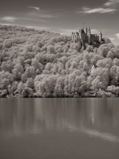 Infrared Photos - infrared photography of a landscape with lake and a castle behind