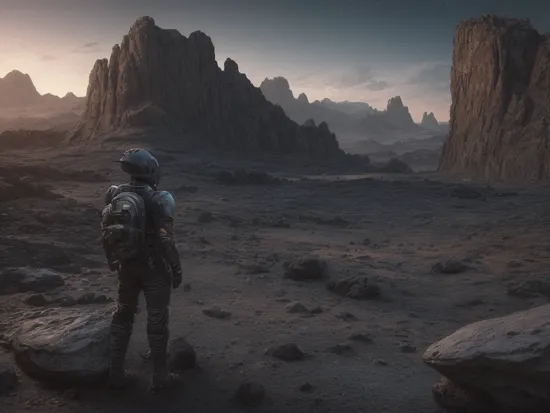 landscape photography of an explorer on a metalic asteroid looking at an alien planet in background, photorealistic, scenery,absurdres,hyper realistic lifelike texture dramatic lighting unrealengine trending on artstation,award winning photo,nikon RAW photo,8k,masterpiece, best quality,  cinematic, detailed, realistic, 8k uhd, high quality