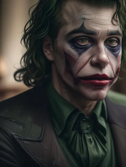 (Movie Still) from The Batman, (extremely intricate:1.3), (realistic), (John Travolta:1.2) as the Joker, (the Joker's makeup on his face:1.5)