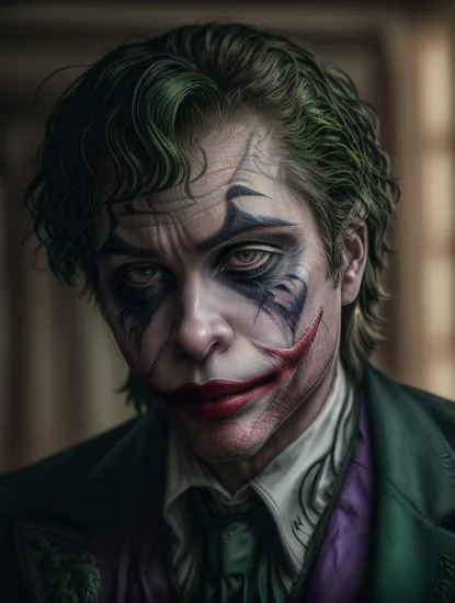 (Movie Still) from The Batman, (extremely intricate:1.3), (realistic), (John Travolta:1.2) as the Joker, (the Joker's makeup on his face:1.5)