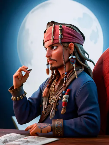 Johnny Depp, Silver-haired warrior, (mythic dragon), ((wise male @JohnnyDepp)), contemplative pose, ancient tattoos, (moonlit profile), enigmatic aura, (timeless wisdom).