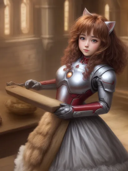 fluffy kitten, medieval setting, iron man knight