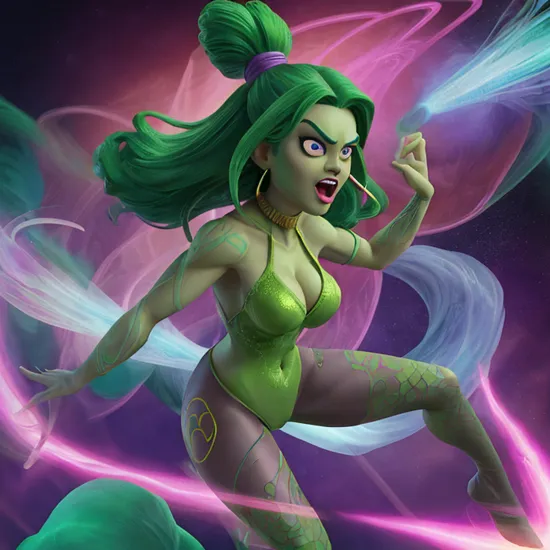 hologram of a sexy she hulk evil style, vibrant, radiating green, breathing purple void flames, floating in space, a vibrant illustration, dribble, quantum wavetracing, black background, behance hd, intense and evil, reflective eyes, intricate detail, cinematic