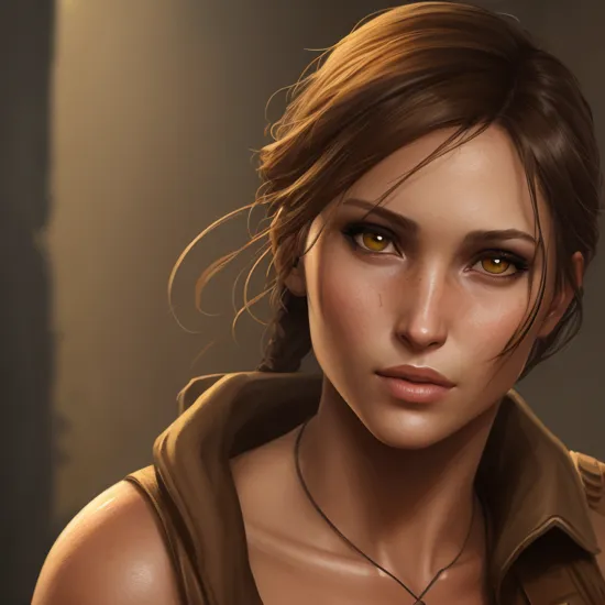 Lara Croft, disco elysium style portrait