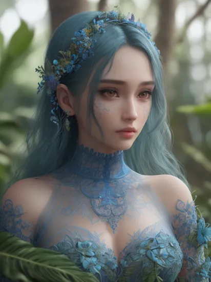 fashion photography portrait of blue human avatar, in blue lush jungle with flowers and birds, 3d render, cgi, symetrical, octane render, 35mm, bokeh, 9:16, (intricate details:1.12), hdr, (intricate details, hyperdetailed:1.15), (natural skin texture, hyperrealism, soft light, sharp:1.2) 
<lora:Pure_Innocent_girl2:0.5>