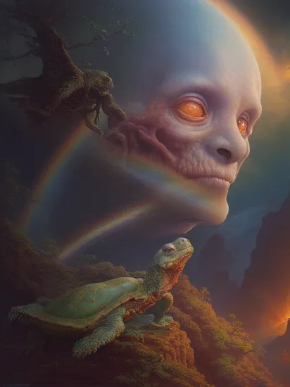 RAW Photo of worldofundead AN 8K RESOLUTION, MATTE PAINTING OF THE WISE AND ANcIENT alien TURTLE, swimming THROUGH a rainbow nebula BY BOB EGGLETON AND MICHAEL WHELAN. TRENDING ON aRTSTATION, hd, highly detailed, vibrant colors, astrophotography, volumetric lighting, dynamic portrait, wide lens, mass effect fan art, skeletal, rotten flesh, rotting, blood, gore  , (Masterpiece:1.3) (best quality:1.2) (high quality:1.1), vivid details,dynamic,lightroom,soft focus,RAW photo,sharp focus,enchanting atmosphere,Establishing shot,8k hdr,golden ratio