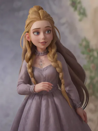 woman, , rapunzel, (giant braid, very long hair, absurdly long hair:1.5), blonde hair, smile, shy smile, high heels, castle, , ( ballgown:1.5), (edgvtd:1.5), posing, floral, (purple dress:1.1),, (masterpiece, high quality, best quality:1.3), (photorealism:1.3), (dynamic shadows, dynamic lighting:1.2), (natural skin texture:1.5), (natural lips, detailed lips:1.3), (natural shadows, detailed shadows:1.5), (hyperrealism, soft light, sharp), (hdr, hyperdetailed:1), (intricate details:0.8), detailed eyes, detailed hair, detailed skin, 8k, (cinematic look:1.4), insane details, intricate details, hyperdetailed, low contrast, soft cinematic light, exposure blend, hdr, faded, slate gray atmosphere, (everything Detailed), , , ,