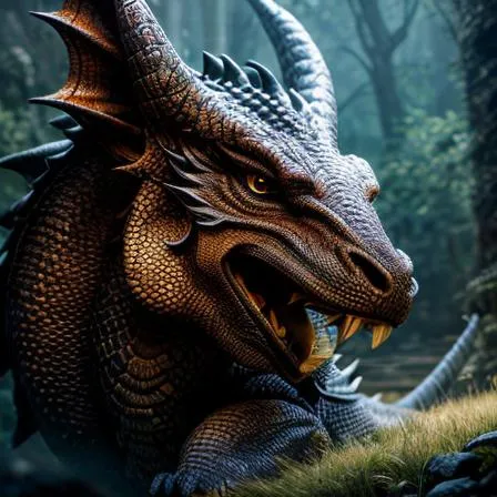 Incredible detailed shot of a magnificent dragon waking up from a thousand years of sleep| the gaze of half-open eyes driving you insane| concept art| illustration