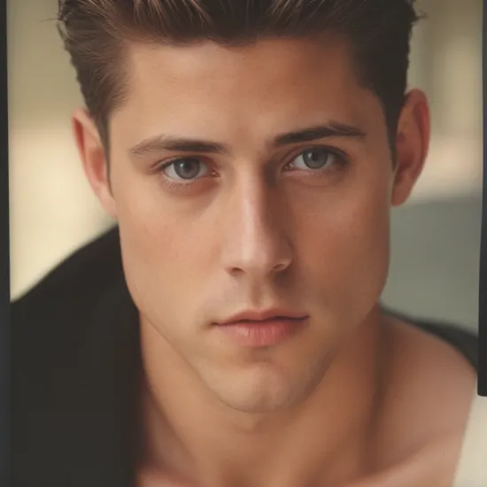 vintage polaroid analog portrait photography of fit davidhenrie person using a suite, prefessional photography, high resolution, 4k, in blade runner, 50mm,  