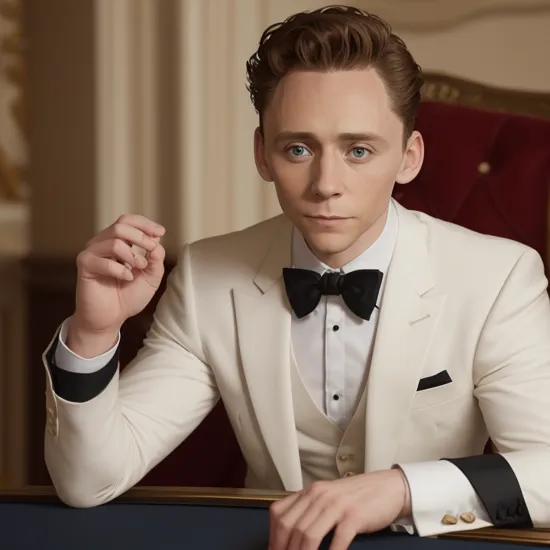  Tom Hiddleston as James Bond, wearing suave tuxedo, [muscular build], playing roulette, raised eyebrow, piercing gaze, Monte Carlo setting