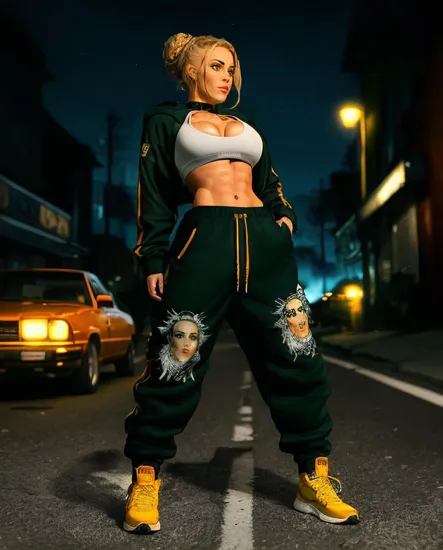 @Laura MONSTER TUESDAY. 1990's gangster rapper. Hip-hop. Baggy sweatpants. Baggy Hoodie. Red bandana. Long blonde golden hair in a bun. Big booty. Big boobs. Flat sixpack abs. In the streets at night. MONSTER TUESDAY. FIGHTING MONSTERS.