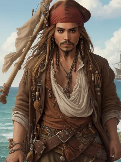 Highly detailed, High Quality, Masterpiece, beautiful, DealWithIt, , solo, close-up, jack sparrow,   