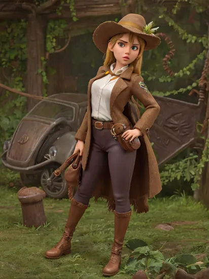 Comic art, limited-palette,
1 girl, adult (elven:0.7) woman,  hazel eyes, dark blonde prom hairstyle,
 solo, upper body, detailed background, detailed face, (, cogpunkai, cogpunk, theme:1.1), explorer, sneaking, dynamic pose,   frayed leather clothes, coat, indiana jones hat,    straps, belt,  (leather pouches:0.4),   tropical jungle background, vines, moss, mold,  long forgotten relics, dark cinematic atmosphere,    mist,
 <hypernet:sxzBloom_sxzBloom:0.1>,