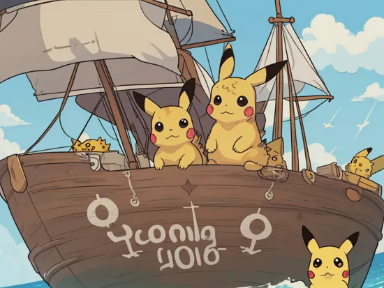 closeup on cute baby pikachu in a pirate ship, cinematic, screencap, by william eggleston, high quality, light rays, sunrays, pov, ships, 1800s