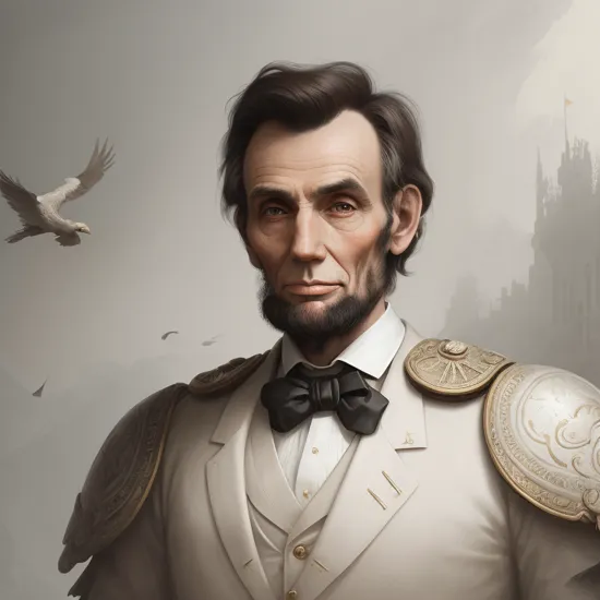  TheEmpireStyle, white, breathtaking soft painting of abraham lincoln in knight armor, biblic background, books flying around, realistic symmetrical face features, rembrandt style, elegant, highly detailed, artstation, concept art, matte, sharp focus, art by tom bagshaw, and greg rutkowski and goya, hi-tech plastic