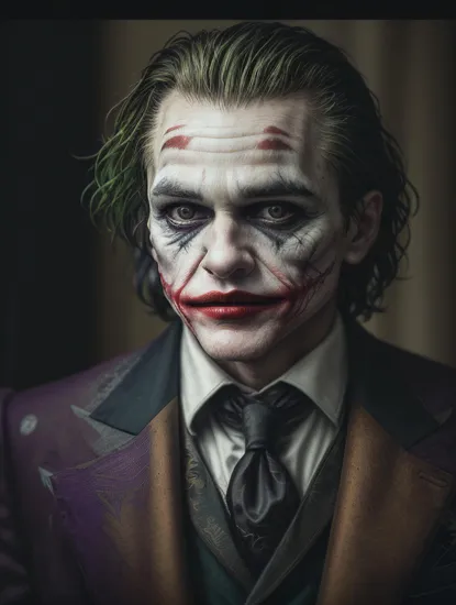 jn1, man in suit, masculine, as ((the joker)), grainy film, natural light, Canon 5D Mark IV, aperture 5. 6, ISO 100, shutter speed 1/ 125, ,, , natural skin texture, 24mm, 4k textures, soft cinematic light, adobe lightroom, photolab, hdr, highly detailed, sharp focus, ((((cinematic look)))), soothing tones, insane details, intricate details, hyperdetailed, low contrast, soft cinematic light, dim colors, exposure blend, hdr, faded             
 