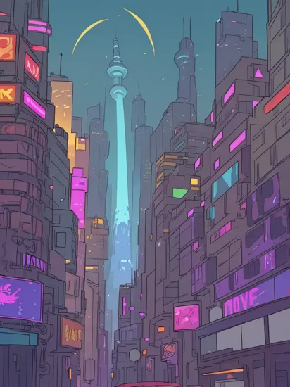 Jasmine (Aladdin), Surveillance outpost, cybernetic suit, Skyscrapers, Hovercars, Neon, Holograms, Megalopolis, absurdres, highres,   