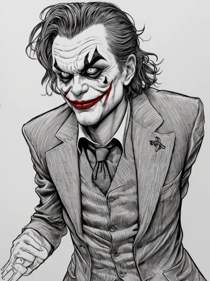comics style, analog style, illustration, lineart joker in the style of b1nk 