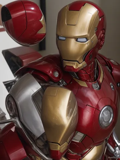 (masterpiece)
split head, Robert Downey Jr head inside Iron Man helmet,