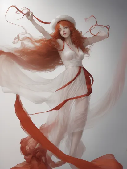 (analog photo:1.2),((dynamic pose:1.2),(dynamic camera,art retouch),(waist-length portrait, a young woman with long red hair wearing a hat),(long ginger red curly wind floating hair),posing for fashion,(look to camera),(intricate (silk ribbons) volumetric glowing abstract background:1.3), in the style of intimacy, dreamscape portraiture, solarization, shiny kitsch pop art, solarization effect, reflections and mirroring, photobash, (composition centering, conceptual photography), (natural colors, correct white balance, color correction, dehaze,clarity),(skin texture)  stardust),(midnight hour, high quality, film grain), (natural colors, correct white balance, color correction, dehaze,clarity)